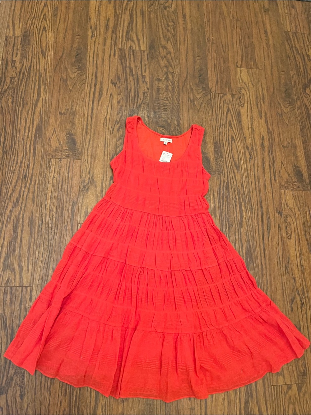 MAX STUDIO CORAL RED ORANGE TEXTURED TIERED DRESS | SLEEVELESS | SIZE L | NWT - Picture 7 of 8